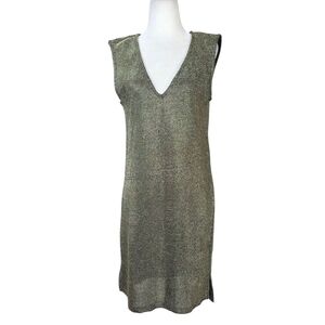 French Connection knit Metallic V neck Elegant Gold Sleeveless Dress